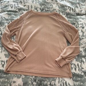 Beige Long Sleeve Top with Lace Detail